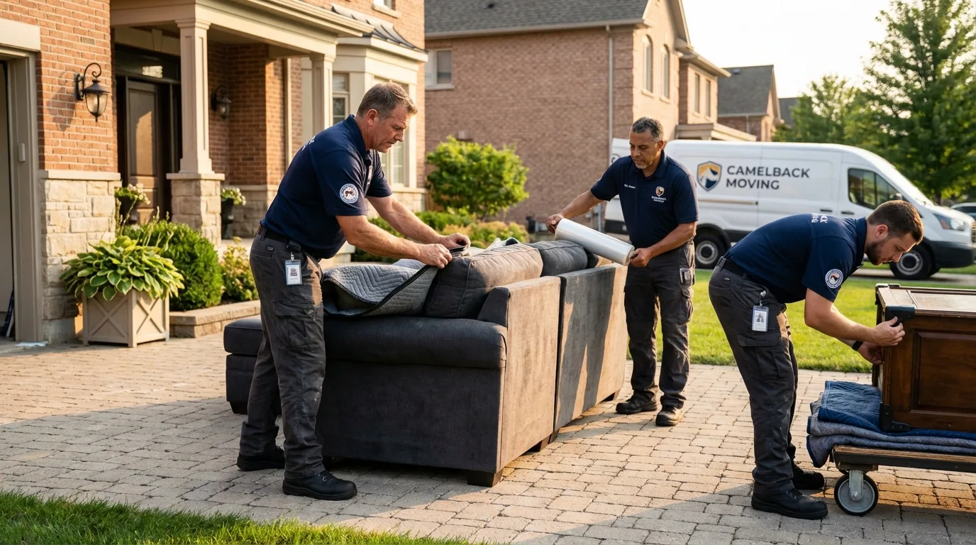 Large estate moving crew wrapping furniture in Arkansas City, KS