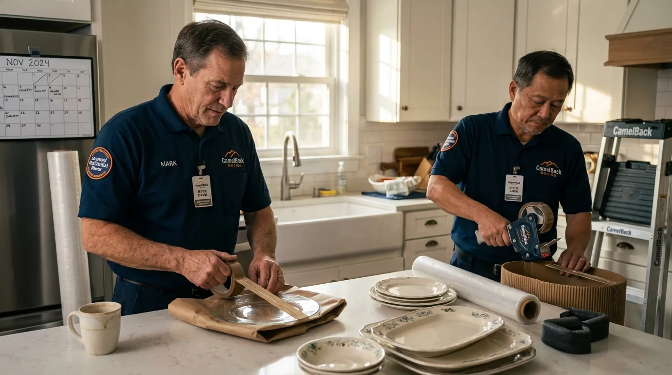 Professional crew packing kitchen dishware in Arkansas City, KS